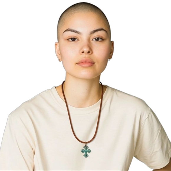 Long Leather Cord Cross Medallion Necklace Western Cowboy Cowgirl Boho Hippie - Picture 11 of 13